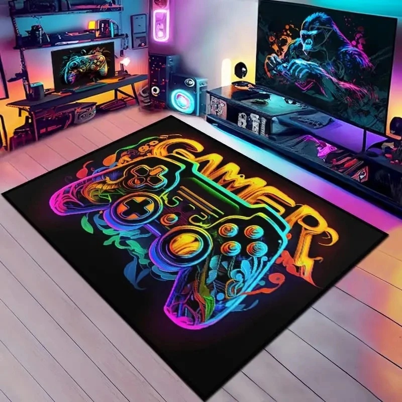 Esports Gaming Live - Rainbow Neon Gamepad GAMER Area Rug